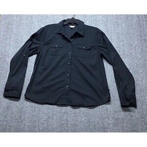 Old Navy EST 1994 Womens Large Blouse Black Button Up Collard Long Sleeve